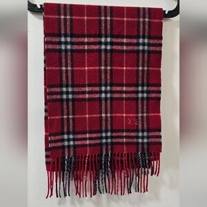 Burberry London Nova Check Red Plaid 100% Lambswool Scarf With Fringe